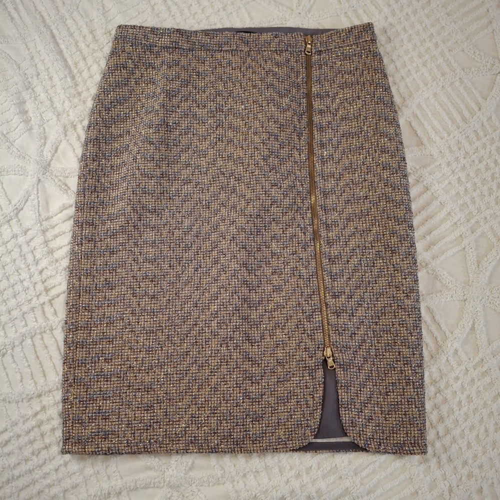 J. Crew Textured Metallic Pencil Skirt Zipper‎ Detail Size 12